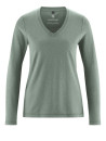tee-shirt femme manches longues col V en chanvre et coton bio couleur vert thym