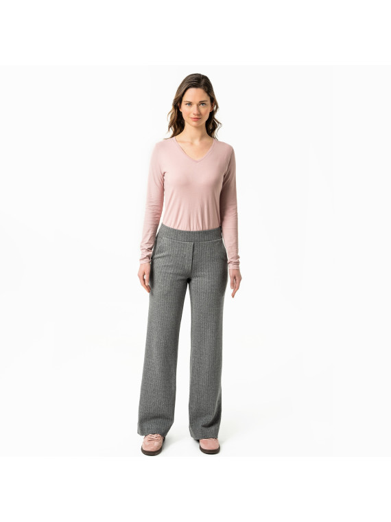 Pantalon large pour femme gris avec fines rayures verticales plus claires