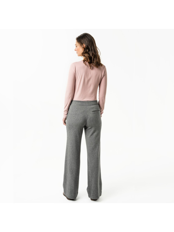 Pantalon large pour femme gris avec fines rayures verticales plus claires