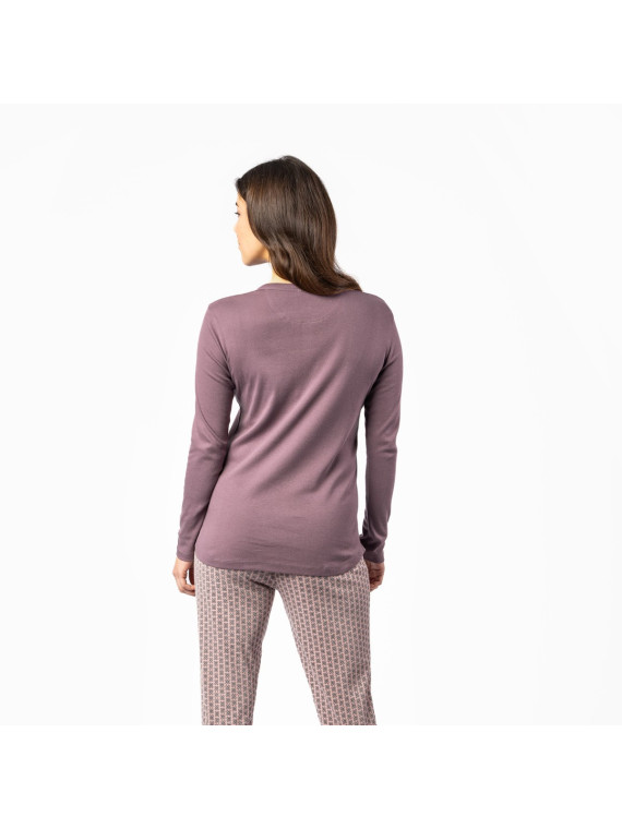 haut de pyjama manches longues parme avec petits boutons sur le haut devant