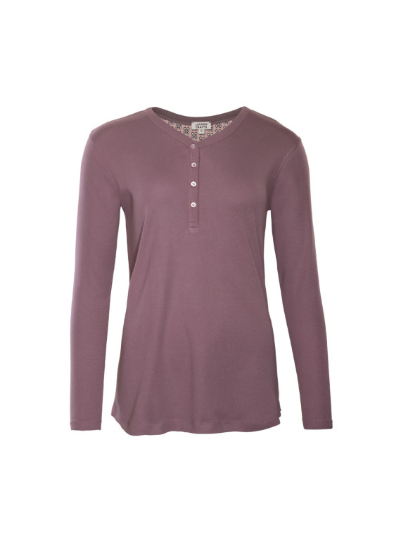 haut de pyjama manches longues parme avec petits boutons sur le haut devant