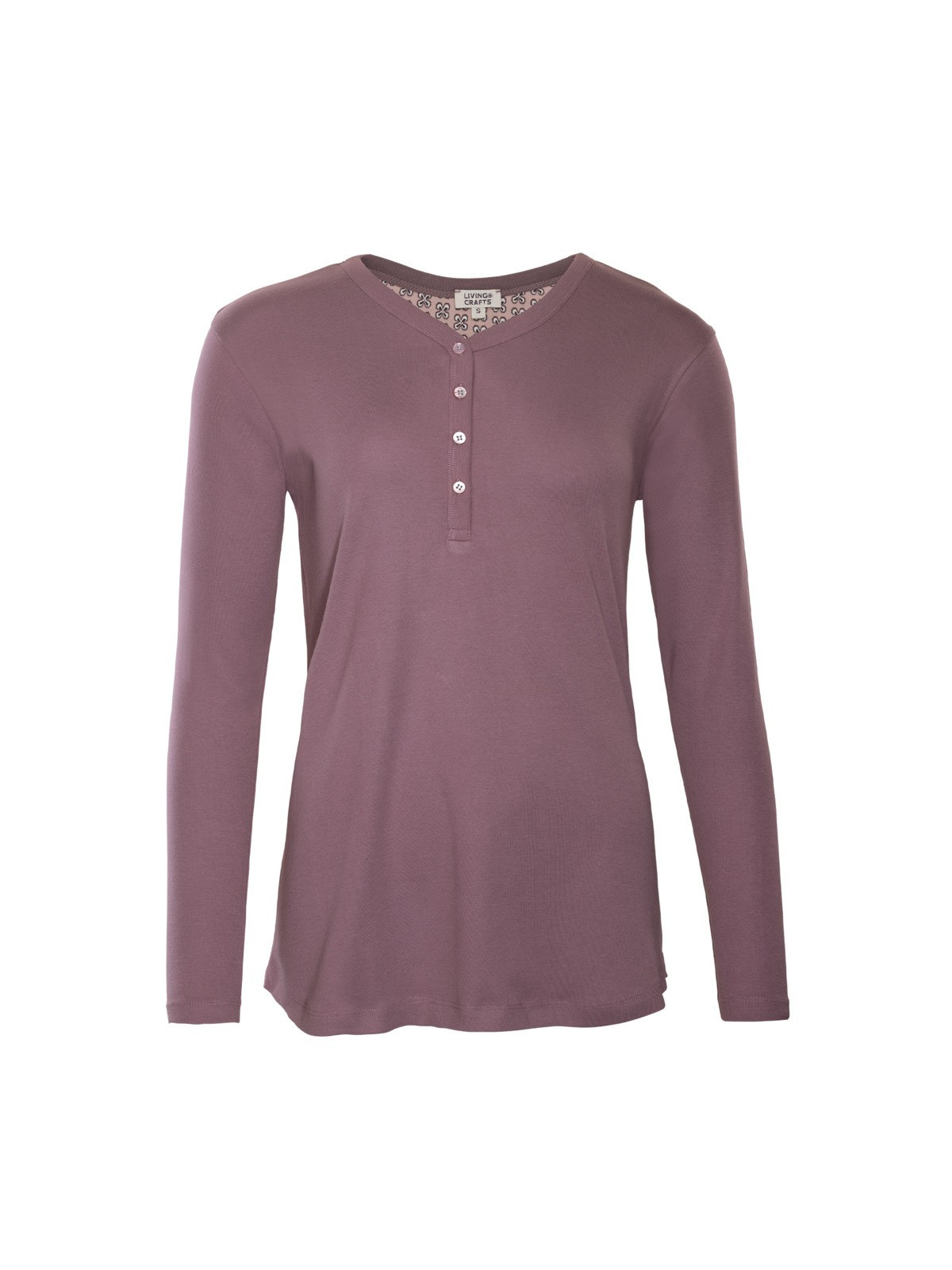 haut de pyjama manches longues parme avec petits boutons sur le haut devant