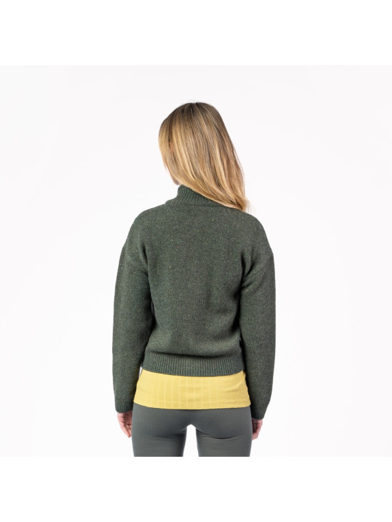 gilet court grosses mailles vert foncé avec boutons et poches