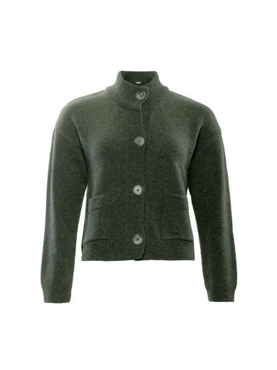 gilet court grosses mailles vert foncé avec boutons et poches