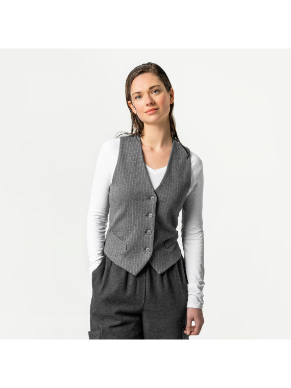 Gilet pour Femme en 100% Coton Bio couleur Gris Rayé -Llivingcrafts
