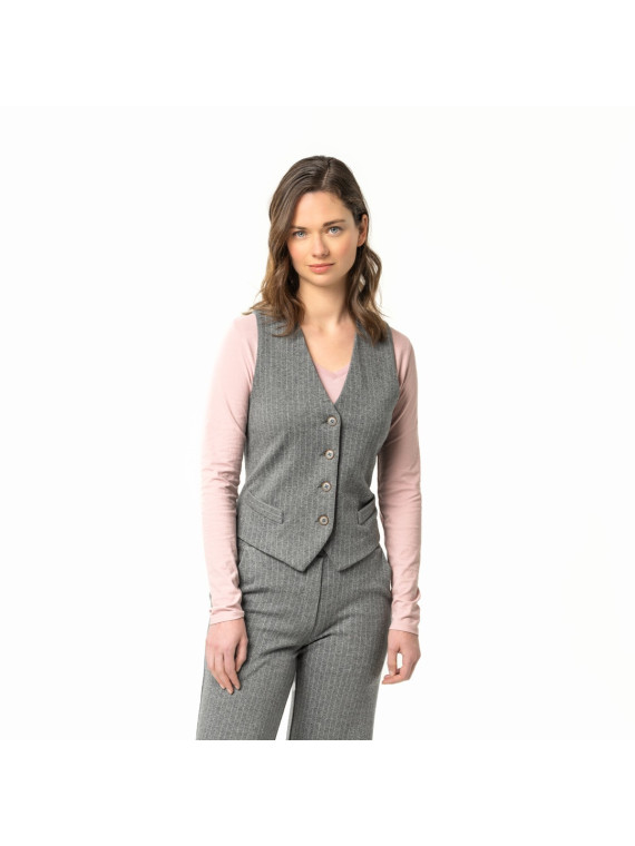 Gilet pour Femme en 100% Coton Bio couleur Gris Rayé -Llivingcrafts