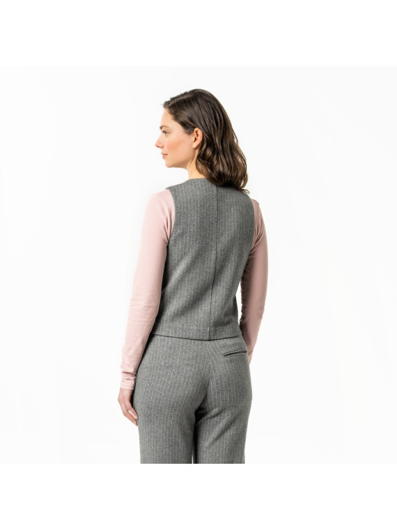 Gilet pour Femme en 100% Coton Bio couleur Gris Rayé -Llivingcrafts