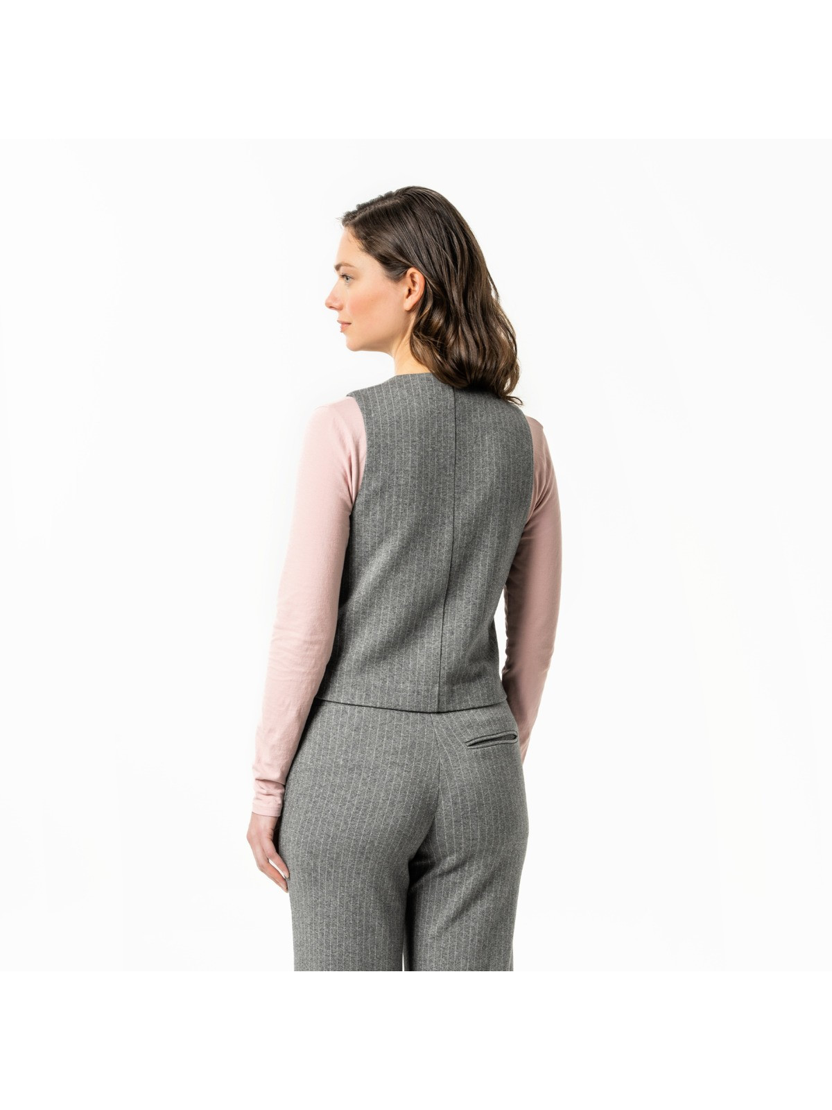 Gilet pour Femme en 100% Coton Bio couleur Gris Rayé -Llivingcrafts