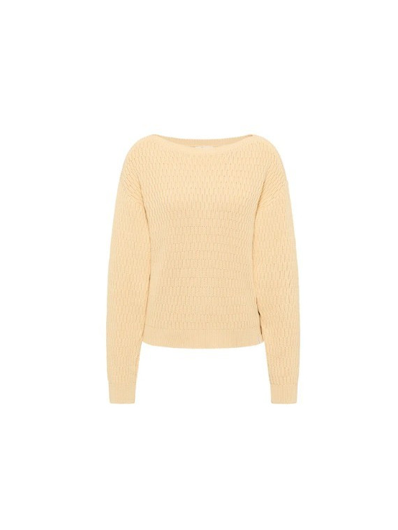 pull tricoté en coton bio couleur vanille col bateau