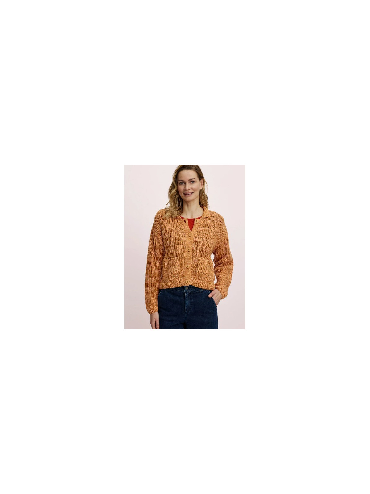 gilet orange chiné avec col et poches