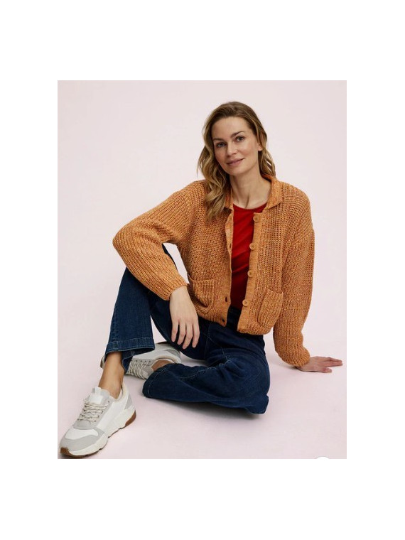 gilet orange chiné avec col et poches