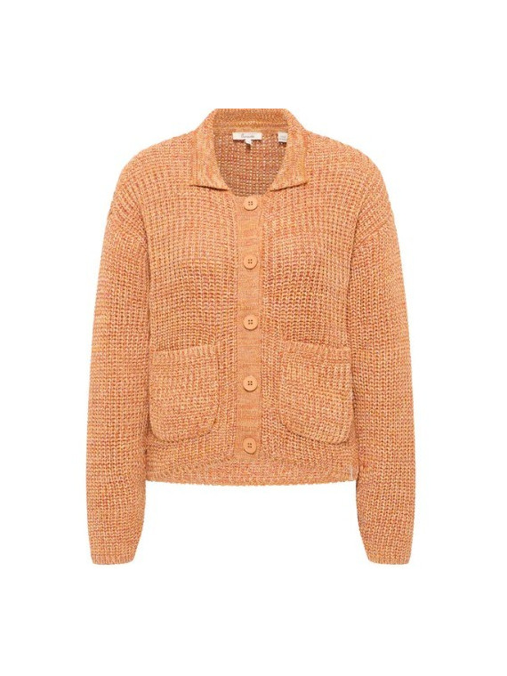 gilet orange chiné avec col et poches
