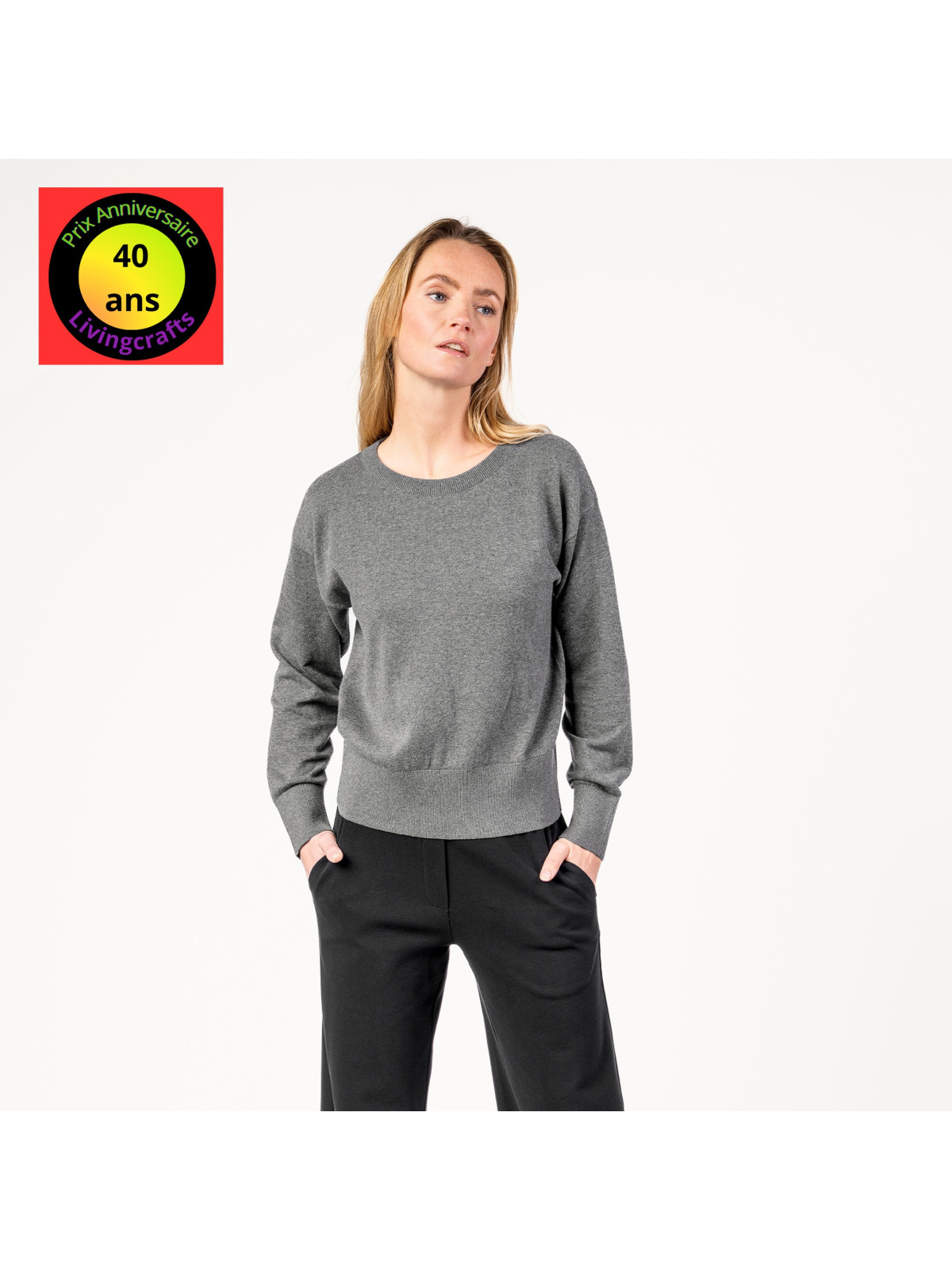 Pull Femme Coupe Classique en 100% Laine Gris Chiné- livingcrafts