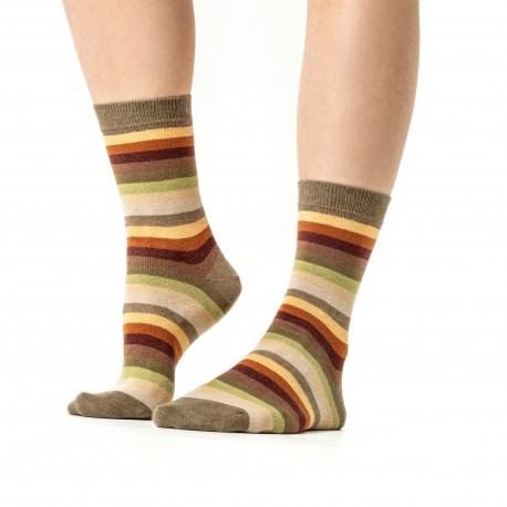 chaussettes rayées taupe orange et jaune