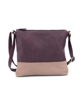 sac en cuir carré bicolore violet et beige