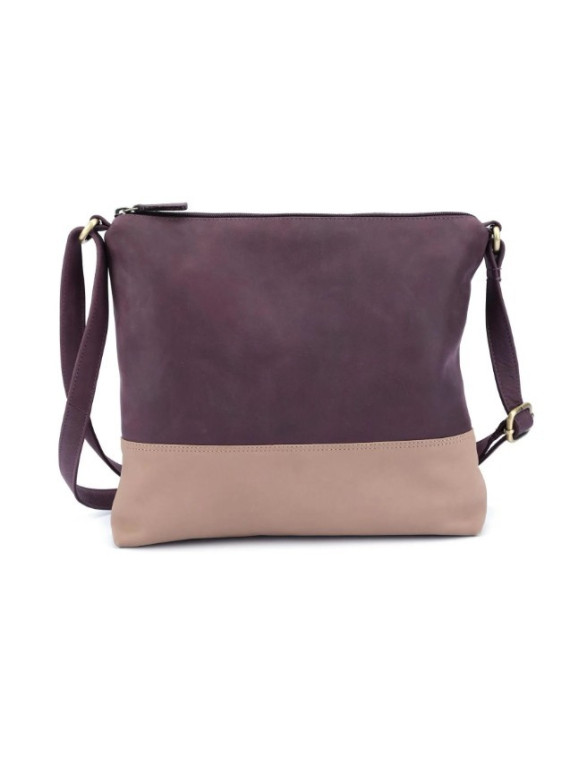 sac en cuir carré bicolore violet et beige