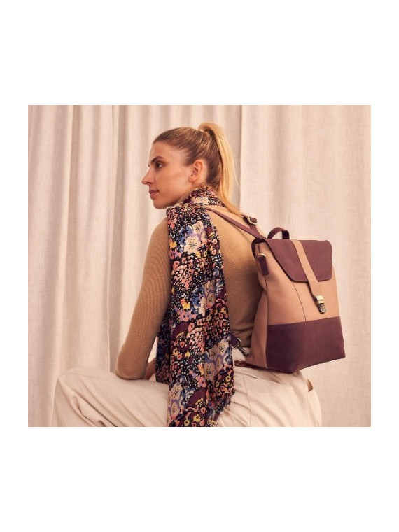 sac à dos bicolore beige et violet