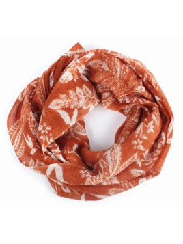 tour de cou en laine orange motifs floraux