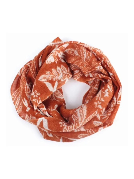 tour de cou en laine orange motifs floraux