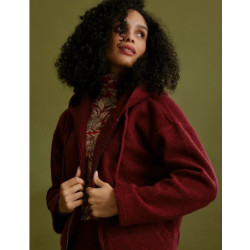 Veste à capuche en laine bouillie couleur brique