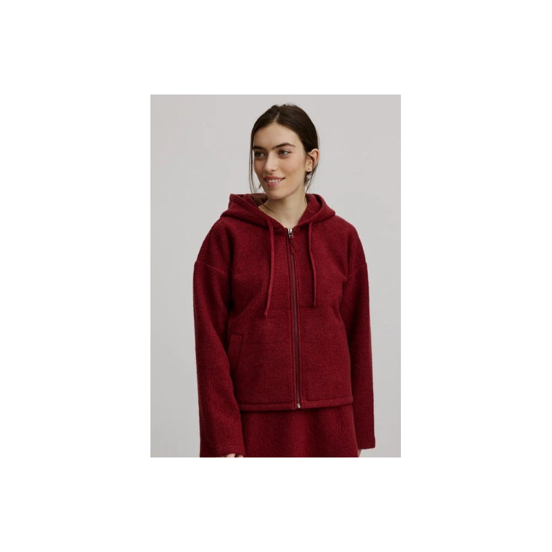 Veste à capuche en laine bouillie couleur brique