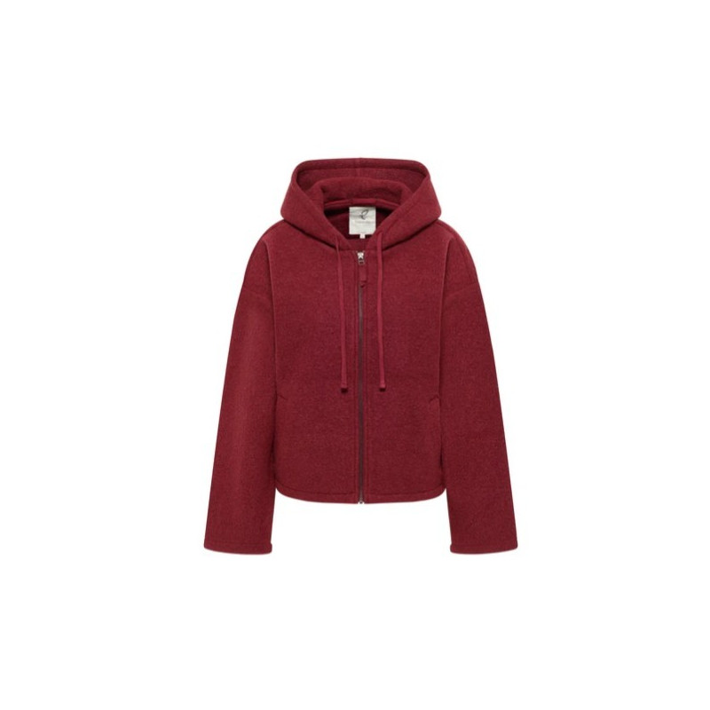 Veste à capuche en laine bouillie couleur brique