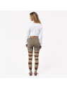 collants rayés femme fond taupe et grosses rayures roses, bordeaux et vert clair