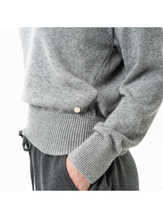 pull femme col polo coupe ample gris clair