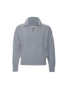 pull femme col polo coupe ample gris clair