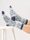chaussettes style nordique en laine et coton écru avec motifs bleus