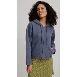 Veste à capuche en laine bouillie couleur gris/bleu