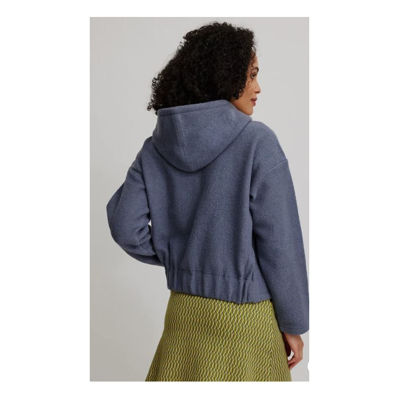 Veste à capuche en laine bouillie couleur gris/bleu