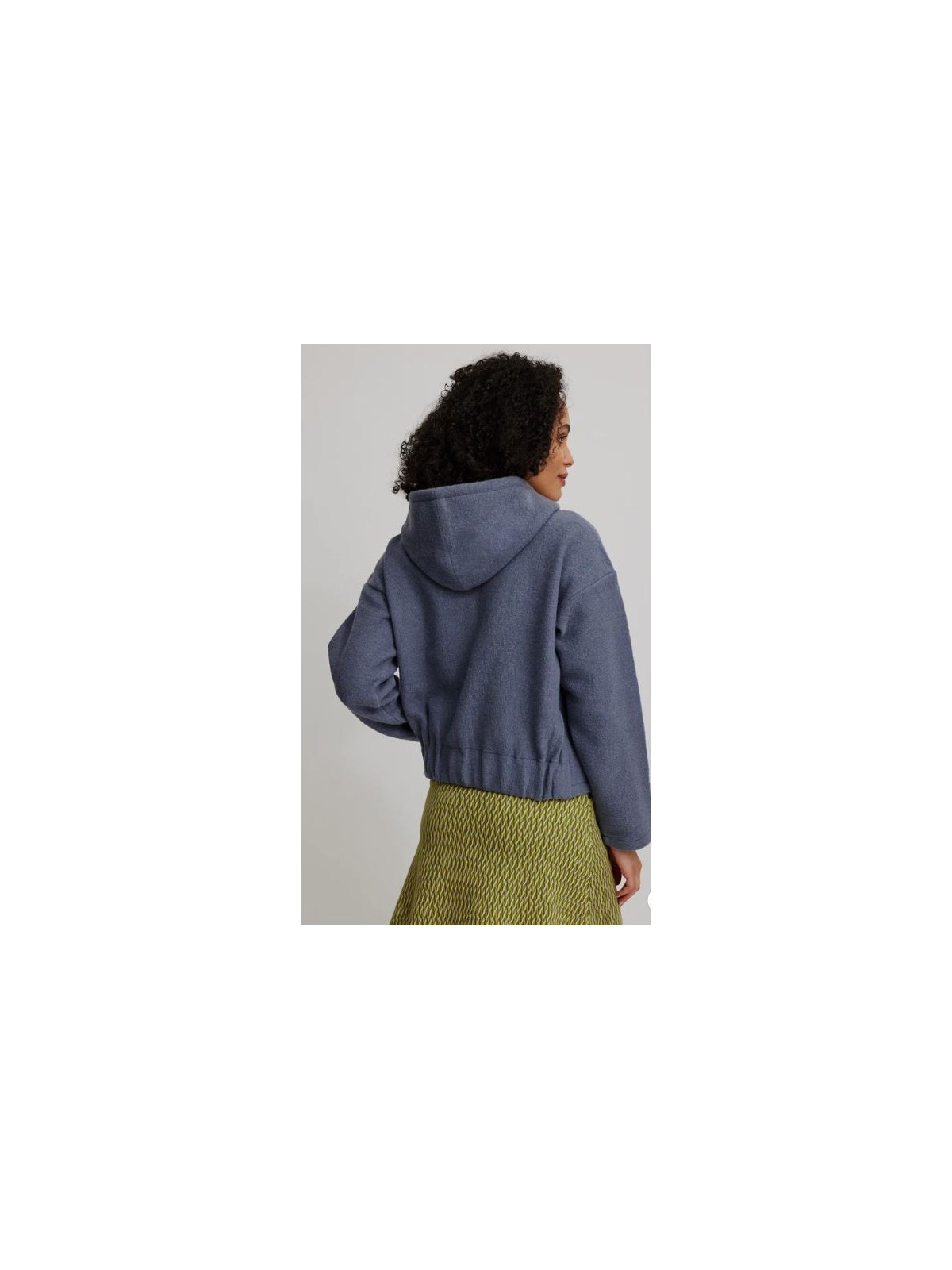 Veste à capuche en laine bouillie couleur gris/bleu