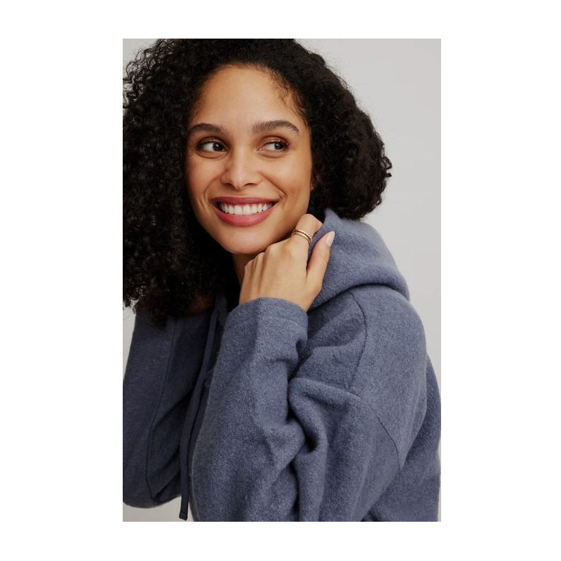 Veste à capuche en laine bouillie couleur gris/bleu