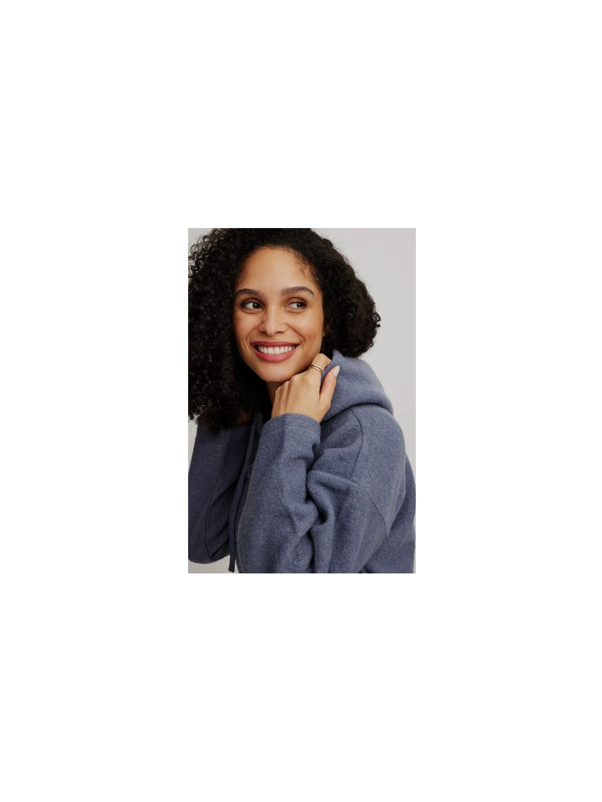 Veste à capuche en laine bouillie couleur gris/bleu