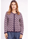 Gilet femme violet avec motif coquilles rose et blanc