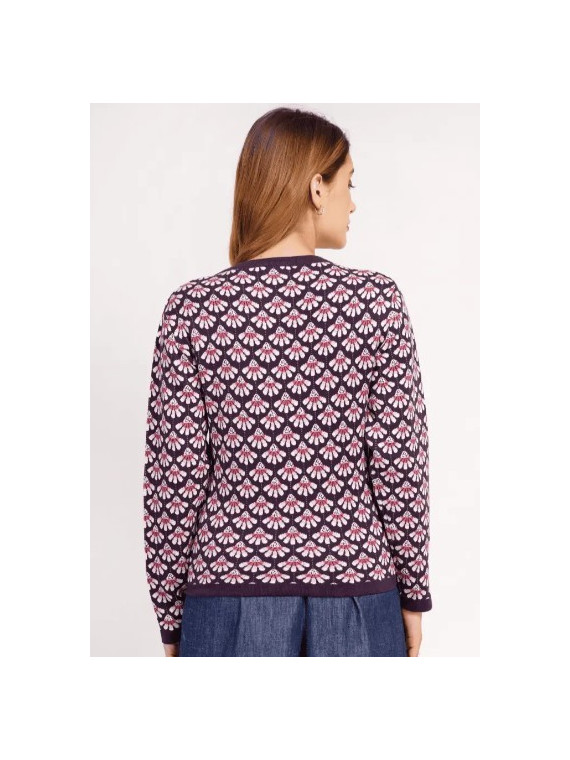 Gilet femme violet avec motif coquilles rose et blanc