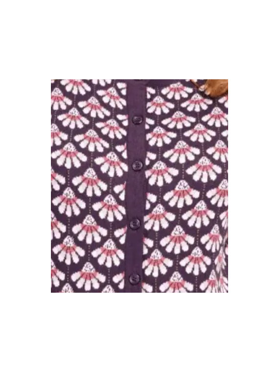 Gilet femme violet avec motif coquilles rose et blanc