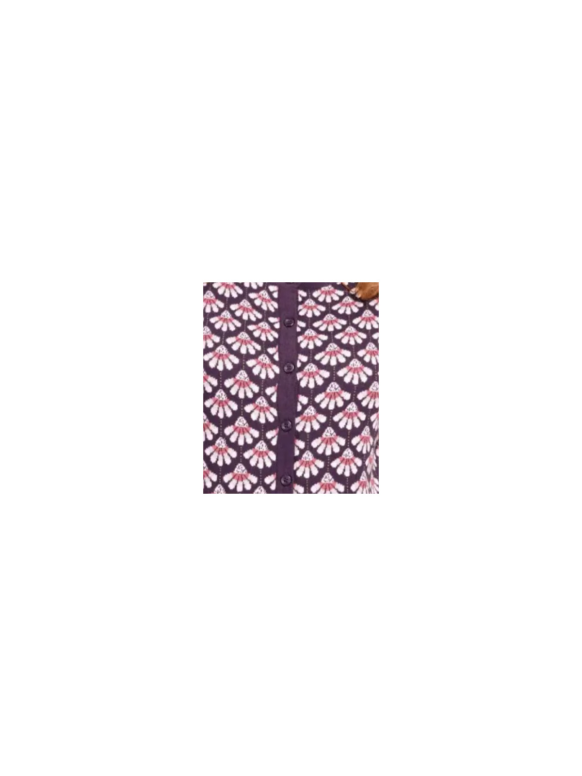 Gilet femme violet avec motif coquilles rose et blanc