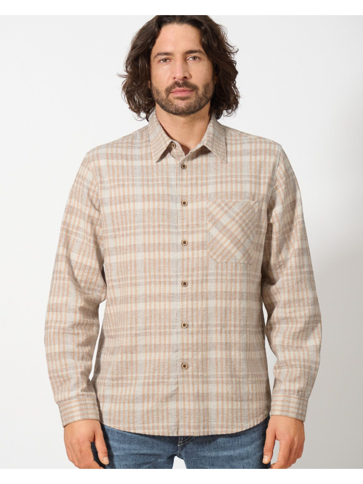 chemise à carreaux écrue pour homme