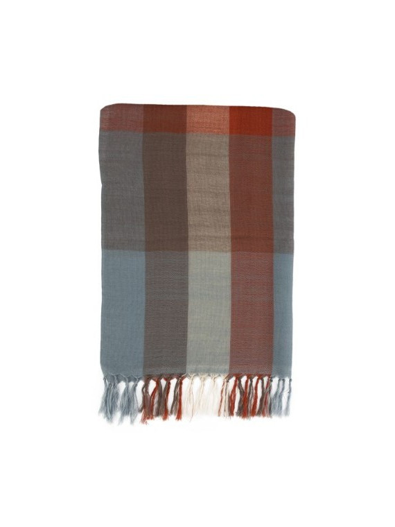 Echarpe 100% laine à carreaux rouge bleu et gris