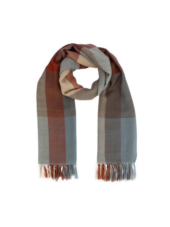 Echarpe 100% laine à carreaux rouge bleu et gris