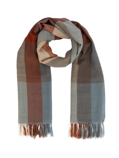 Echarpe 100% laine à carreaux rouge bleu et gris