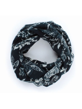 tour de cou bleu foncé motifs fleurs