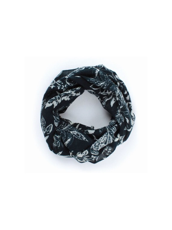 tour de cou bleu foncé motifs fleurs