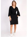 robe noire coupe ample manches 3/4 ceinture col V