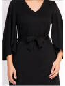 robe noire coupe ample manches 3/4 ceinture col V