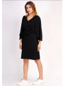 robe noire coupe ample manches 3/4 ceinture col V