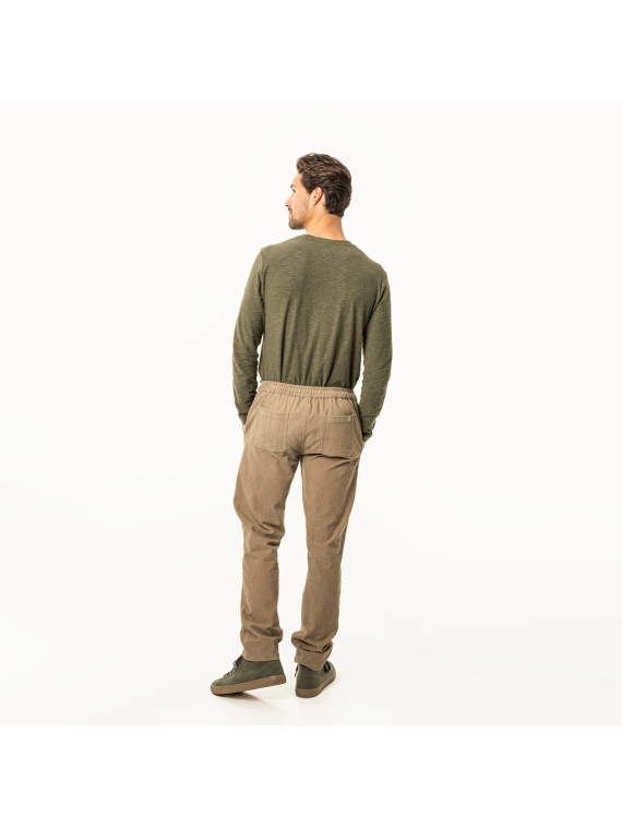 pantalon cargo velours côtelé beige taille élastique