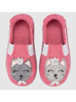 Chaussons Enfants en Pure Laine Décor Chat- Nanga